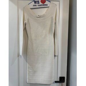 Herve Leger Icon Scoop Neck Midi Dress, White, Size M